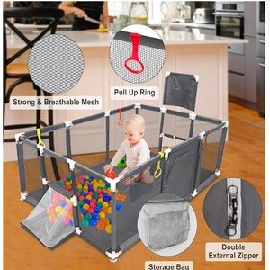 Gray Kids Playpen with Mesh Sides